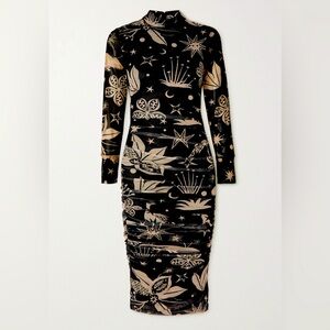 Farm Rio Ruched Printed Stretch-tulle
Midi Dress - Black - M